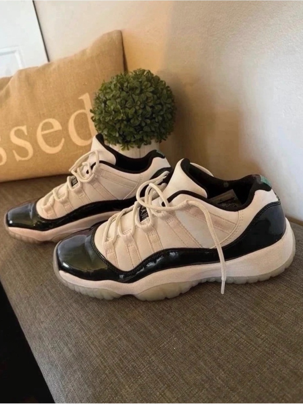 Jordan Women’s Low Top Sneakers in White and Black Patent